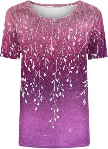 Summer Tops for Women Vintage Floral Feather Graphic Tees Short Sleeve Crewneck Tunic Blouses Dressy Shirts in Saudi Arabia