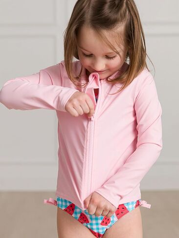 RuffleButts UPF50+ Sun Protective Unisex Long Sleeve Full Zip Rash Guard in Kuwait
