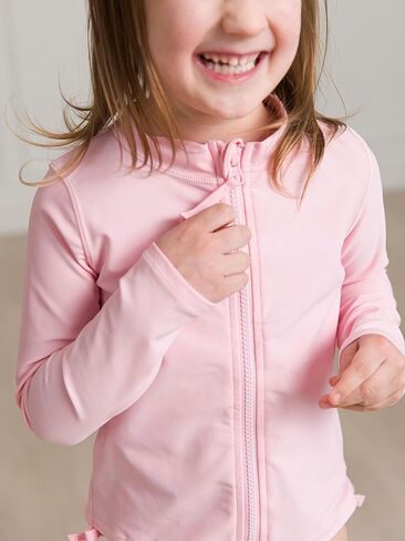 RuffleButts UPF50+ Sun Protective Unisex Long Sleeve Full Zip Rash Guard in Kuwait