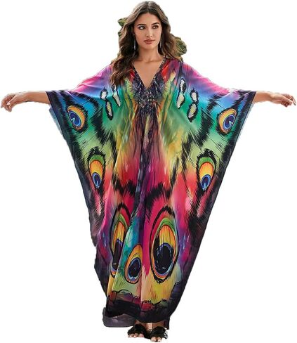 Printed Satin Silk Casual Wear Kaftan for Women,Boat Neck Silk Caftan Dress, Kaftan for Woman,Maxi Long Dress Gift for Kaftan in Saudi Arabia