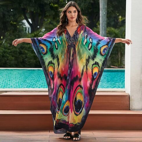 Printed Satin Silk Casual Wear Kaftan for Women,Boat Neck Silk Caftan Dress, Kaftan for Woman,Maxi Long Dress Gift for Kaftan in Saudi Arabia