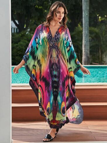 Printed Satin Silk Casual Wear Kaftan for Women,Boat Neck Silk Caftan Dress, Kaftan for Woman,Maxi Long Dress Gift for Kaftan in Saudi Arabia