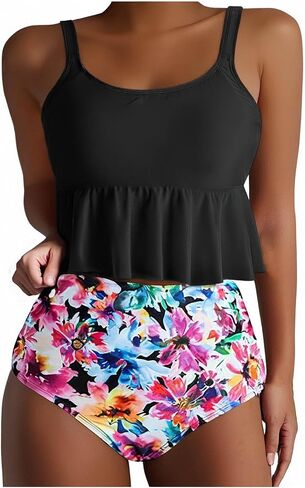 Womens Tankini Set Tropical Hawaii High Waisted Bikini Bathing Suits 2 Piece Swim Tank Top with Boy Shorts Swimsuits in Saudi Arabia