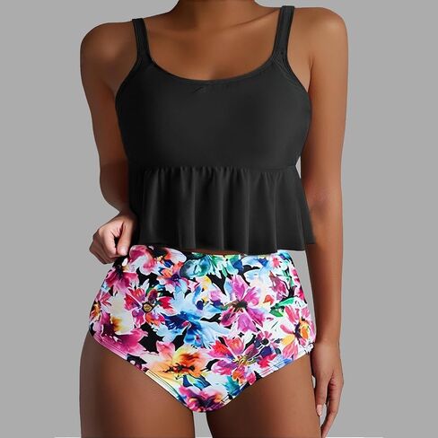 Womens Tankini Set Tropical Hawaii High Waisted Bikini Bathing Suits 2 Piece Swim Tank Top with Boy Shorts Swimsuits in Saudi Arabia