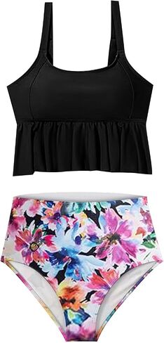 Womens Tankini Set Tropical Hawaii High Waisted Bikini Bathing Suits 2 Piece Swim Tank Top with Boy Shorts Swimsuits in Saudi Arabia
