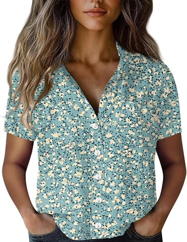 Shirts for Women Long Sleeve 2025 Boho Tees V-Neck Button Cotton Linen Blouses T Shirts Casual Loose Vintage Tops in Kuwait