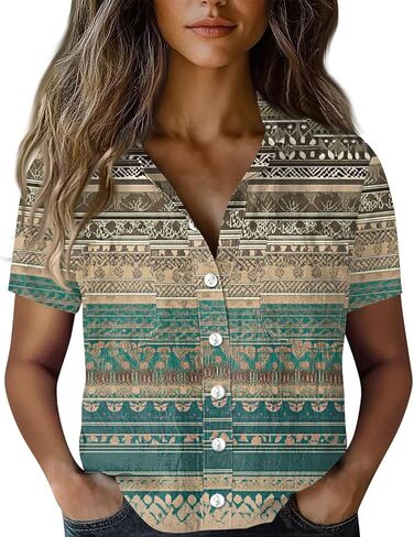 Shirts for Women Long Sleeve 2025 Boho Tees V-Neck Button Cotton Linen Blouses T Shirts Casual Loose Vintage Tops in Kuwait