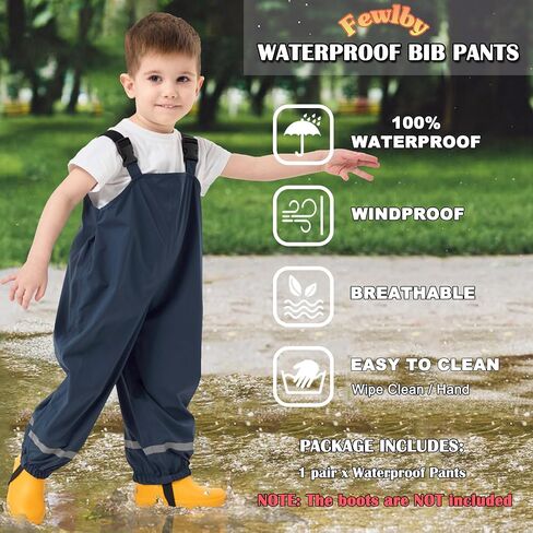 Fewlby Kids Rain Bib Pants, Toddlers Waterproof Suspender Dirty Proof Rain Wear for Boys and Girls in Saudi Arabia