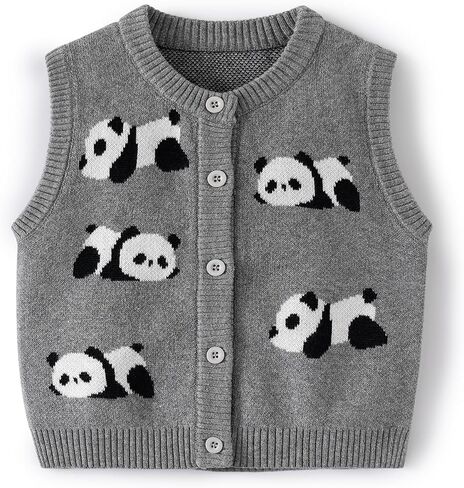 Baby Boy Girl Knit Sweater Vest Toddler Cardigan Waistcoat,Adorable Panda in Kuwait