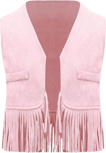 Fringe Vest Baby Faux Suede Open-Front Vintage Tassel Vest Coat Hippie Western Cowboy Cowgirl Jacket in Kuwait