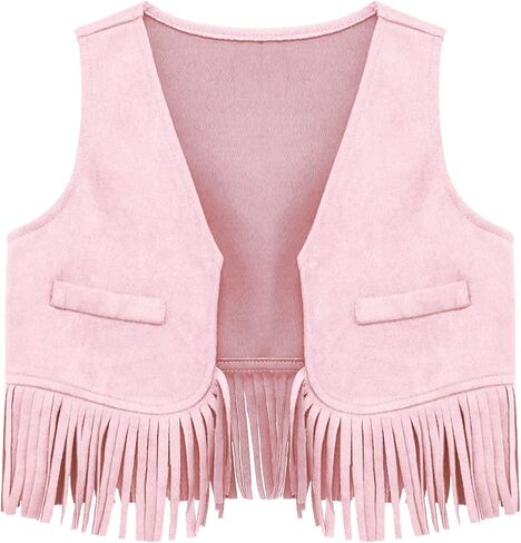Moily Baby Boys Girls Western Cowboy Cowgirl Vest Sleeveless Open Front Tassel Fringe Waistcoat Outerwear Top in Kuwait