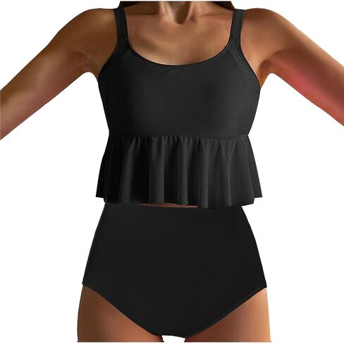 Cute Two Piece Bathing Suits Women Ruffle Hem Crop Top and High Waisted Bottom Tummy Control Swimwear Beach Bikini Set in Saudi Arabia