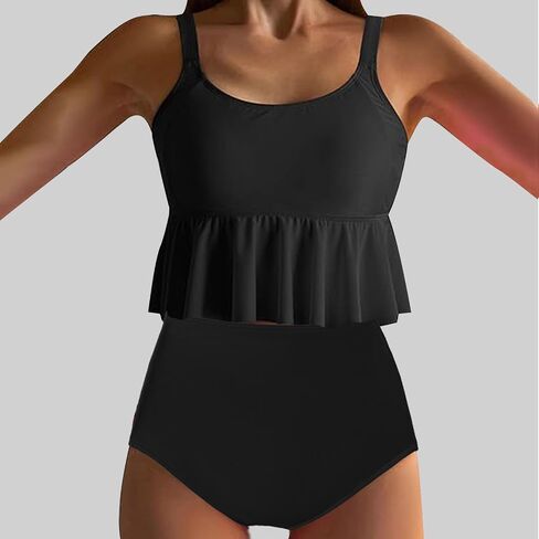 Cute Two Piece Bathing Suits Women Ruffle Hem Crop Top and High Waisted Bottom Tummy Control Swimwear Beach Bikini Set in Saudi Arabia