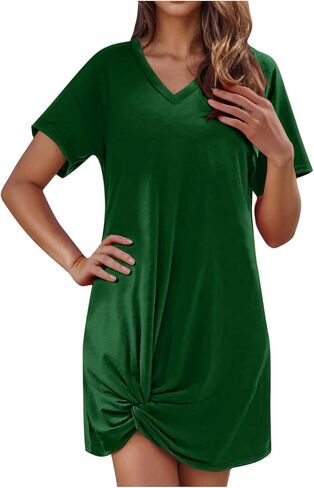 Womens Swimsuit Coverup Short Sleeve Swimwear Beach Cover Ups Sheer Twisted Hem Basic Summer V Neck Shirt Sun Dresses in Kuwait