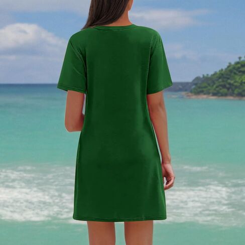 Womens Swimsuit Coverup Short Sleeve Swimwear Beach Cover Ups Sheer Twisted Hem Basic Summer V Neck Shirt Sun Dresses in Kuwait