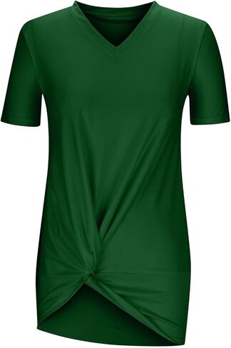 Womens Swimsuit Coverup Short Sleeve Swimwear Beach Cover Ups Sheer Twisted Hem Basic Summer V Neck Shirt Sun Dresses in Kuwait