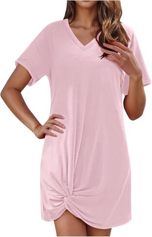 Womens Swimsuit Coverup Short Sleeve Swimwear Beach Cover Ups Sheer Twisted Hem Basic Summer V Neck Shirt Sun Dresses in Kuwait