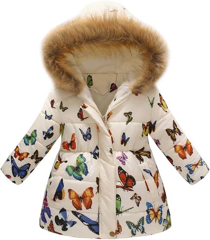 Kids Boys Girls Floral Print Winter Coat Cotton Parka Hooded Snowsuit Warm Fur Hooded Down Windproof Puffer Jacket Outerwear in Kuwait