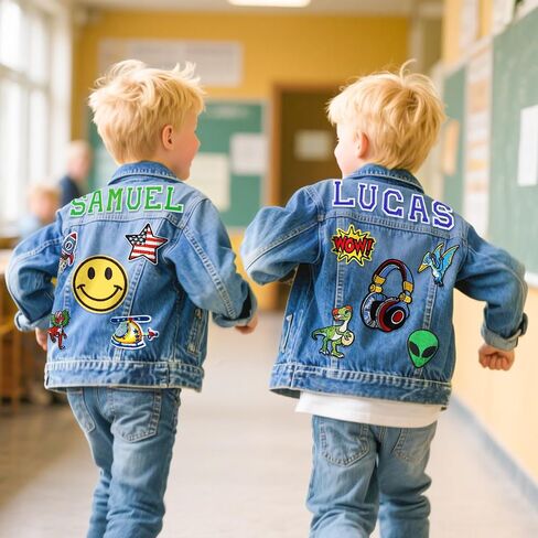 Personalized Boys Denim Jacket with Names, Custom 1-14 Years Old Boys Brithday Gifts, Outerwear Jackets for Toddlers in Saudi Arabia