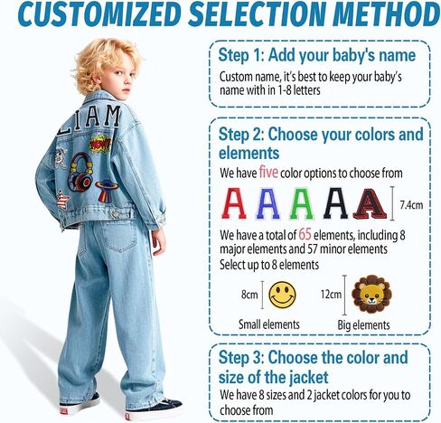 Personalized Boys Denim Jacket with Names, Custom 1-14 Years Old Boys Brithday Gifts, Outerwear Jackets for Toddlers in Saudi Arabia