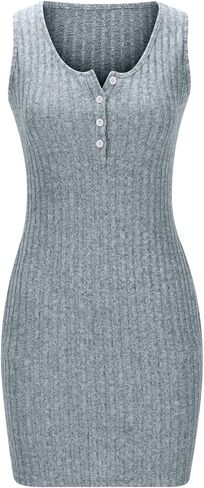 Women's V-Neck Button Sleeveless Slim Tank Dress Casual Swing Short Dresses Summer Pit Striped T-Shirt Sundress in Saudi Arabia