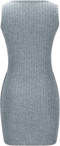 Women's V-Neck Button Sleeveless Slim Tank Dress Casual Swing Short Dresses Summer Pit Striped T-Shirt Sundress in Saudi Arabia