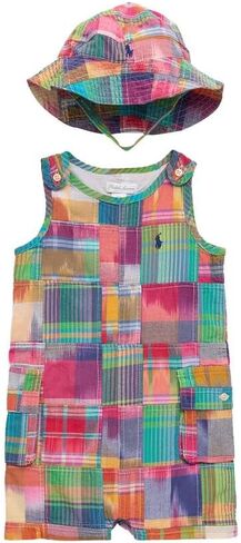Polo Ralph Lauren Baby Boy's Madras Plaid Shortalls & Bucket Hat Set 9 Months in Saudi Arabia