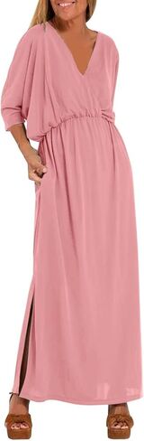 Women's Solid Color High Waist Slit Dress Holiday Beach Split Maxi Dresses Swimsuit Cover Up Flowy Midi Dress in Kuwait