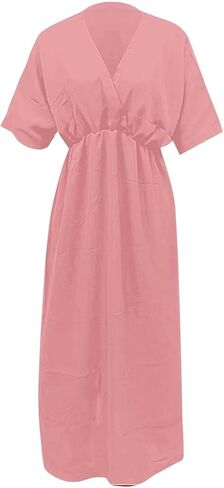 Women's Solid Color High Waist Slit Dress Holiday Beach Split Maxi Dresses Swimsuit Cover Up Flowy Midi Dress in Kuwait