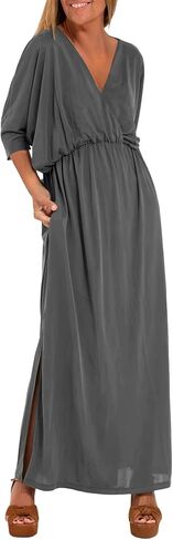 Women's Solid Color High Waist Slit Dress Holiday Beach Split Maxi Dresses Swimsuit Cover Up Flowy Midi Dress in Kuwait