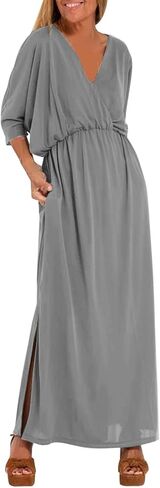 Women's Solid Color High Waist Slit Dress Holiday Beach Split Maxi Dresses Swimsuit Cover Up Flowy Midi Dress in Kuwait