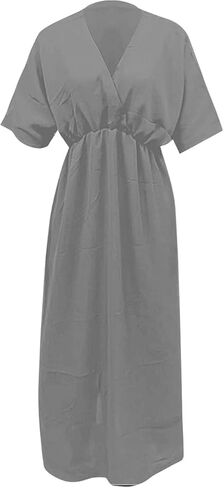 Women's Solid Color High Waist Slit Dress Holiday Beach Split Maxi Dresses Swimsuit Cover Up Flowy Midi Dress in Kuwait