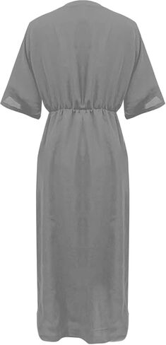 Women's Solid Color High Waist Slit Dress Holiday Beach Split Maxi Dresses Swimsuit Cover Up Flowy Midi Dress in Kuwait