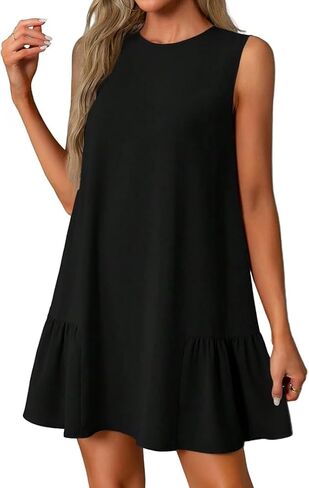 Sexy Sleeveless Tank Dress for Women Beach Vacation Ruffle Hem Tshirt Sundress Summer Loose Fit Cover Ups Dresses in Saudi Arabia