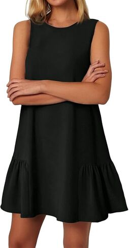 Sexy Sleeveless Tank Dress for Women Beach Vacation Ruffle Hem Tshirt Sundress Summer Loose Fit Cover Ups Dresses in Saudi Arabia