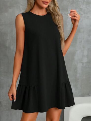 Sexy Sleeveless Tank Dress for Women Beach Vacation Ruffle Hem Tshirt Sundress Summer Loose Fit Cover Ups Dresses in Saudi Arabia