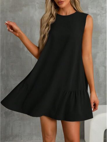 Sexy Sleeveless Tank Dress for Women Beach Vacation Ruffle Hem Tshirt Sundress Summer Loose Fit Cover Ups Dresses in Saudi Arabia