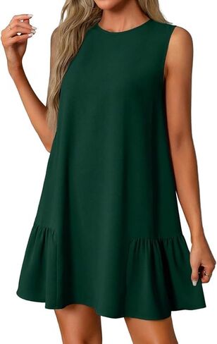 Sexy Sleeveless Tank Dress for Women Beach Vacation Ruffle Hem Tshirt Sundress Summer Loose Fit Cover Ups Dresses in Saudi Arabia