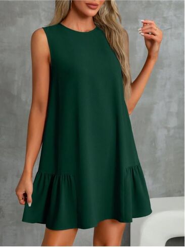 Sexy Sleeveless Tank Dress for Women Beach Vacation Ruffle Hem Tshirt Sundress Summer Loose Fit Cover Ups Dresses in Saudi Arabia