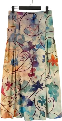 Maxi Skirts for Women Floral Print Elastic Waist Bohemian Hippie Long Skirt Vintage Boho Beach Skirts with Pockets in Saudi Arabia