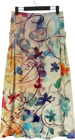 Maxi Skirts for Women Floral Print Elastic Waist Bohemian Hippie Long Skirt Vintage Boho Beach Skirts with Pockets in Saudi Arabia