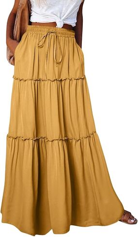 Women Skirt High WAIS Flowy Maxi Skirt Bohemian A-Line Tube Dress Floral Print Casual Smocked 2025 Summer Skirts in Saudi Arabia