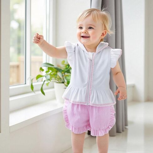 Toddler Baby Girl Swimsuit Bathing Suit Coverup Terry Cloth Flutter Sleeve Zipper Hooded Tops Plaid Ruffle Shorts Set in Saudi Arabia