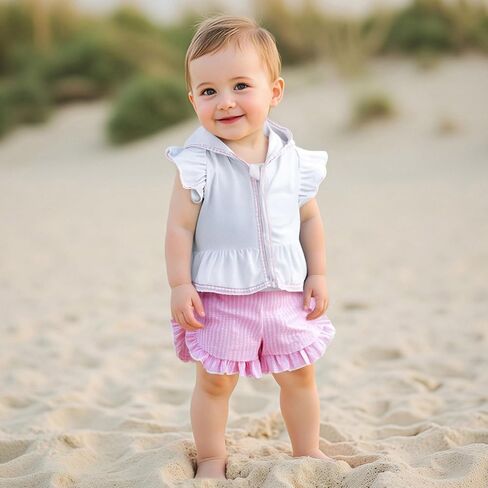 Toddler Baby Girl Swimsuit Bathing Suit Coverup Terry Cloth Flutter Sleeve Zipper Hooded Tops Plaid Ruffle Shorts Set in Saudi Arabia