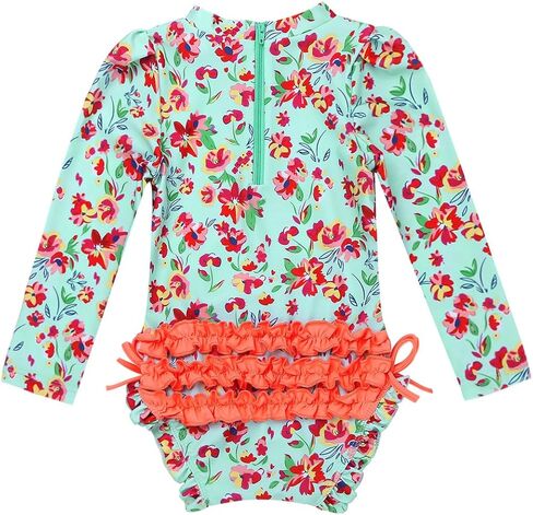 FEESHOW Baby Girls Floral One Piece Long Sleeve Rash Guard Swimsuit Shirt with Ruffle Bloomers Swim Briefs Set in Saudi Arabia