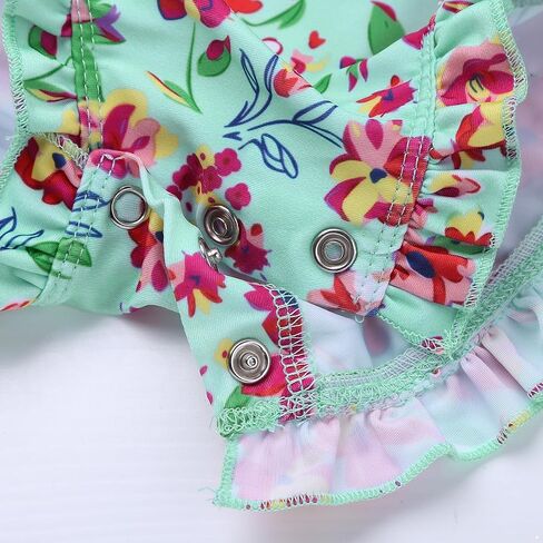 FEESHOW Baby Girls Floral One Piece Long Sleeve Rash Guard Swimsuit Shirt with Ruffle Bloomers Swim Briefs Set in Saudi Arabia