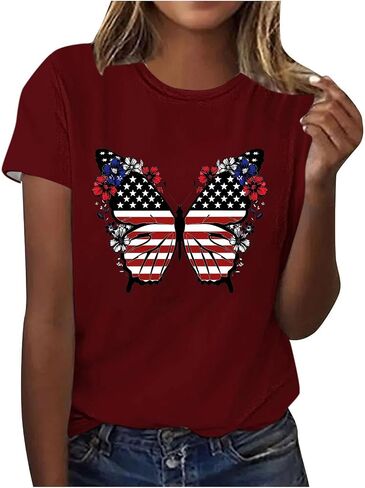 4th of July Shirts for Women Short Sleeve Patriotic Tops Heart American Flag USA Star Stripes Red White Blue Tee in Saudi Arabia