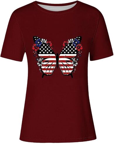 4th of July Shirts for Women Short Sleeve Patriotic Tops Heart American Flag USA Star Stripes Red White Blue Tee in Saudi Arabia