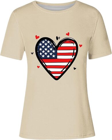 4th of July Shirts for Women Short Sleeve Patriotic Tops Heart American Flag USA Star Stripes Red White Blue Tee in Saudi Arabia