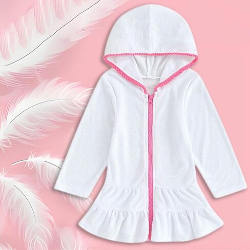 Toddler Baby Girls Long Sleeve Cover up Swimsuit Towel Hooded Zipper Beach Dress Kids Soft Rash Guard Swimwear Coverup in Saudi Arabia